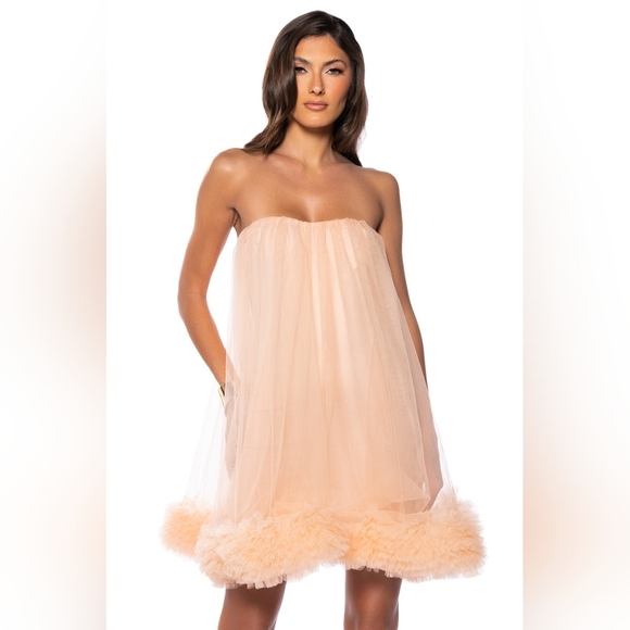Akira- Sold Out FAIRY LIKE RUFFLED TRIM STRAPLESS DRESS - Picture 3 of 12